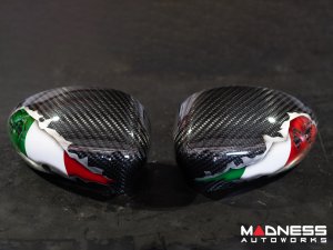 FIAT 500 Mirror Covers - Carbon Fiber - Italian Flag w/ Black Scorpion